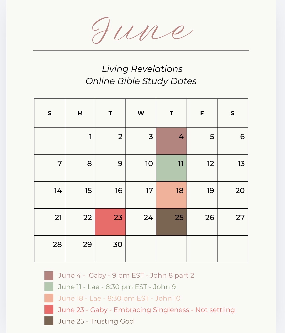 June Bible Study Calendar